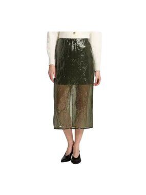 A New Day Olive Green Sequin Midi Skirt With Lining Size Large New With Tags